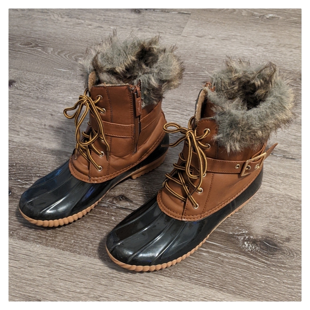 Fur & Buckled Duck Waterproof Snow Boots